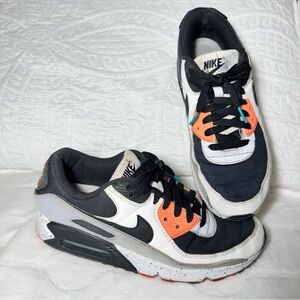 Nike Mens Air Max 90 DC9845-100 Black Gray Orange Running Shoes Sneakers Size 9